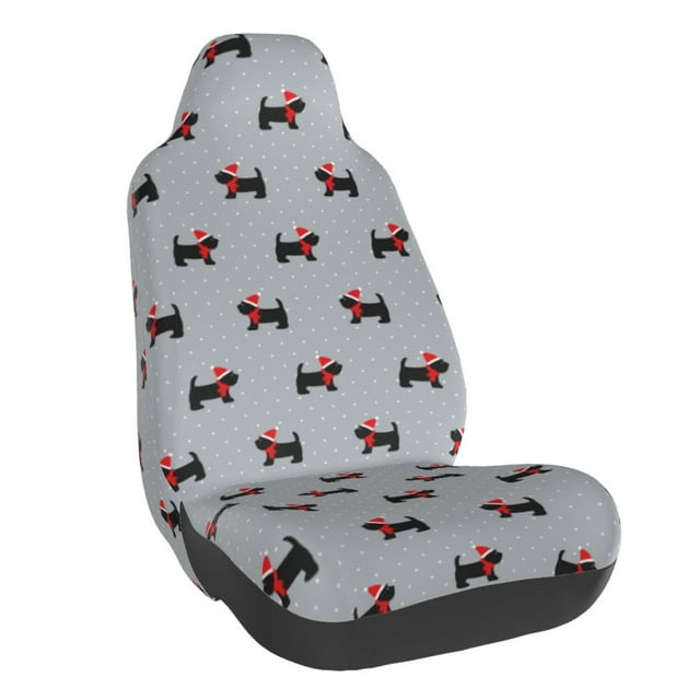 Wukai Polka Dot Christmas Dog Full Set Car Seat Covers with Soft Padding Universal Auto Front Seats Protector and Cushion Mat