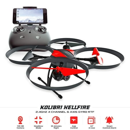 Kolibri Hellfire Drone HD Wide-Angle Camera with FPV App Video Stream, with 15 Minutes Flight Time, Altitude Hold, Headless Mode, Auto Take-Off & Landing Quadcopter for Beginners Model: (Best Cheap Flight App Android)