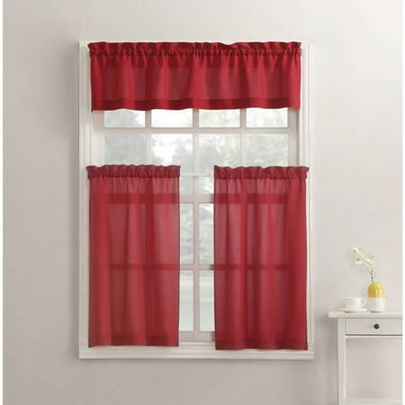 Mainstays Solid 3-Piece Kitchen Curtain Tier and Valance
