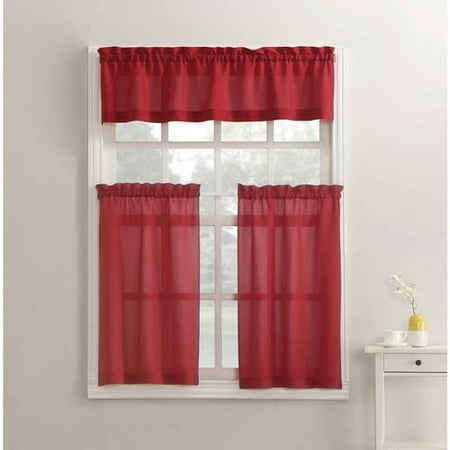 Mainstays Solid 3-Piece Kitchen Curtain Tier and Valance