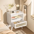 thumbnail image 6 of LELELINKY 2pc Rattan Nightstand with Charging Station, Boho Bedside Table with Drawer and Open Shelf, Solid Wood Legs, White New, 6 of 7