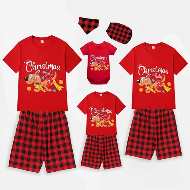 Pijamas familiares a juego de Navidad en julio, conjuntos de Pijamas cortos negros y rojos para mascotas