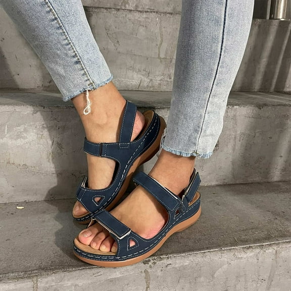 Jsaierl Orthopedic Sandals for Women Dressy Summer, Wide Stripe Shoes Lightweight Beach Roman Sandals Casual Shoes Size 9.5