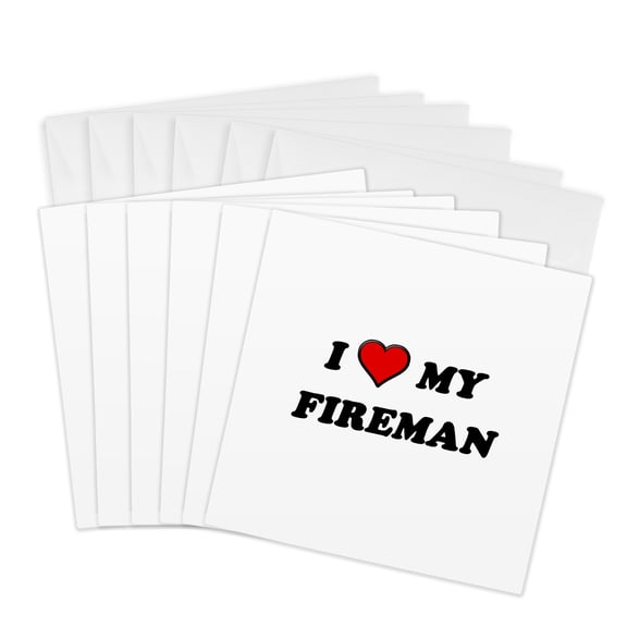 3drose, I Heart My Fireman, 6 Greeting Cards with Envelopes