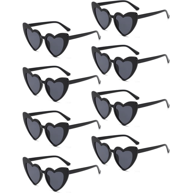 Gafas de sol vintage Ricawa en forma de corazón estilo cat eye, paquete de 8, color negro