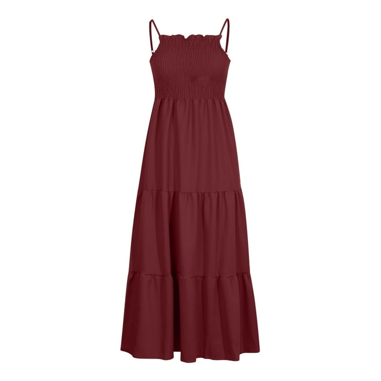 gakvbuo Summer Dresses For Women Fit And Flare A-Line Dress Breast Wrap  Backless Sleeveless Pleated Elastic Waist Large Dress - Walmart.com