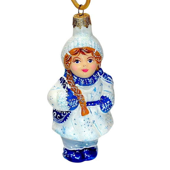 STP Goods Snow Maiden Glass Christmas Ornament 4.33" (11 cm) Hand-Painted Christmas Tree Ornament Collectible Christmas Tree Hanging Decoration, Blue and White