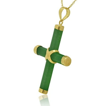 - 14K Yellow Gold Jade Cross Charm