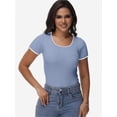 thumbnail image 3 of Women Summer Short Sleeve Shirts Crewneck Striped Color Block T Shirts Slim Fit Basic Tee Tops, 3 of 6