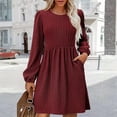 thumbnail image 2 of WTOBBY Women's Fashion Casual Solid Round Neck Pullover Loose Long Sleeve Dress Minimalist Style with Easy Pull-On Design Comfortable Fabric for Everyday Wear Wardrobe Staple,Wine L, 2 of 5