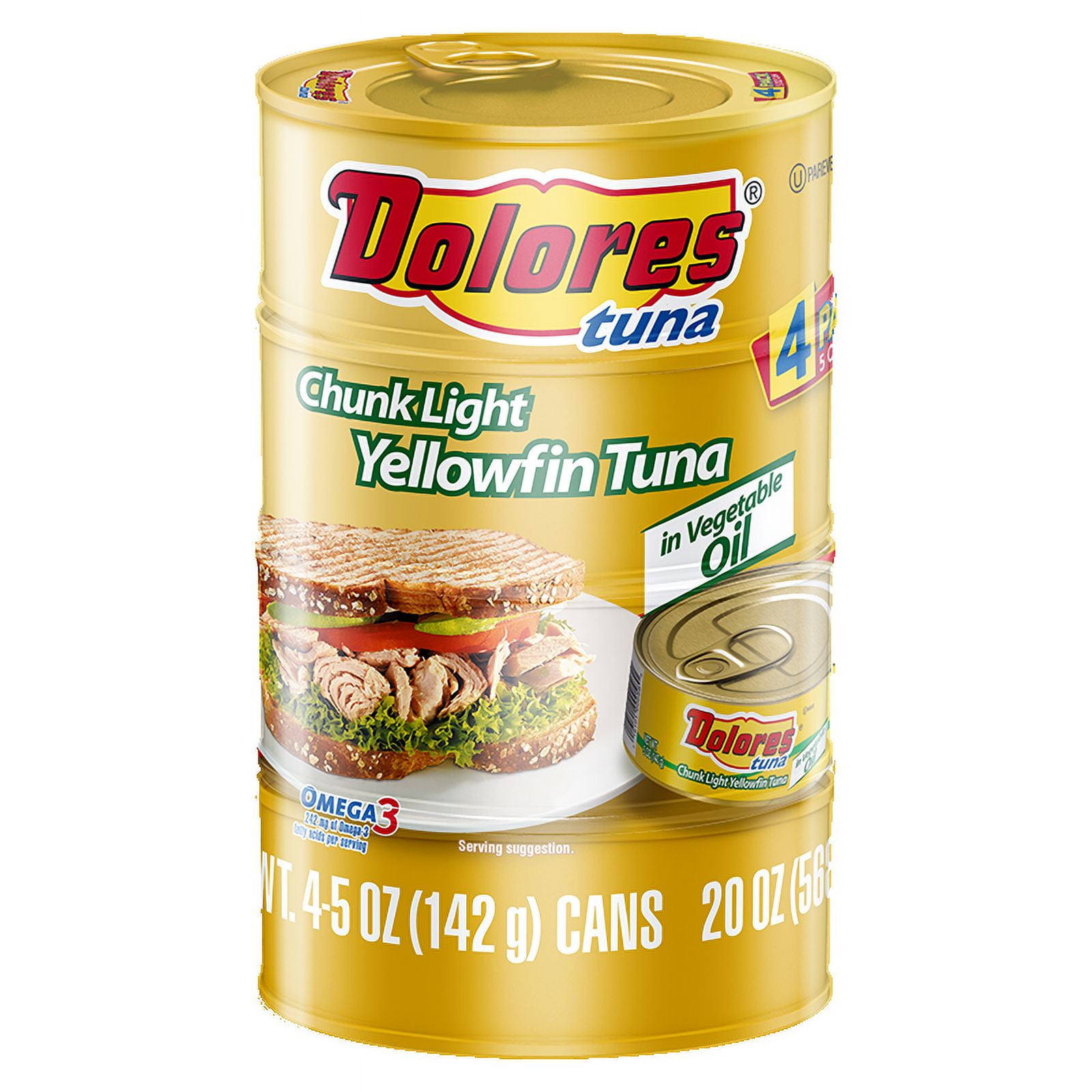 (3 pack) (4 Cans) Dolores® Tuna in Oil, Chunk Light Yellowfin Tuna in Vegetable Oil, 5 oz
