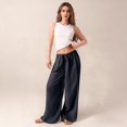 thumbnail image 7 of Minjewel Women's Loose Wide Leg Cotton Linen Pants with Drawstring, No Pocket Casual Trousers for Summer, Beach, and Daily Wear, Lightweight Breathable,Navy,S, 7 of 7