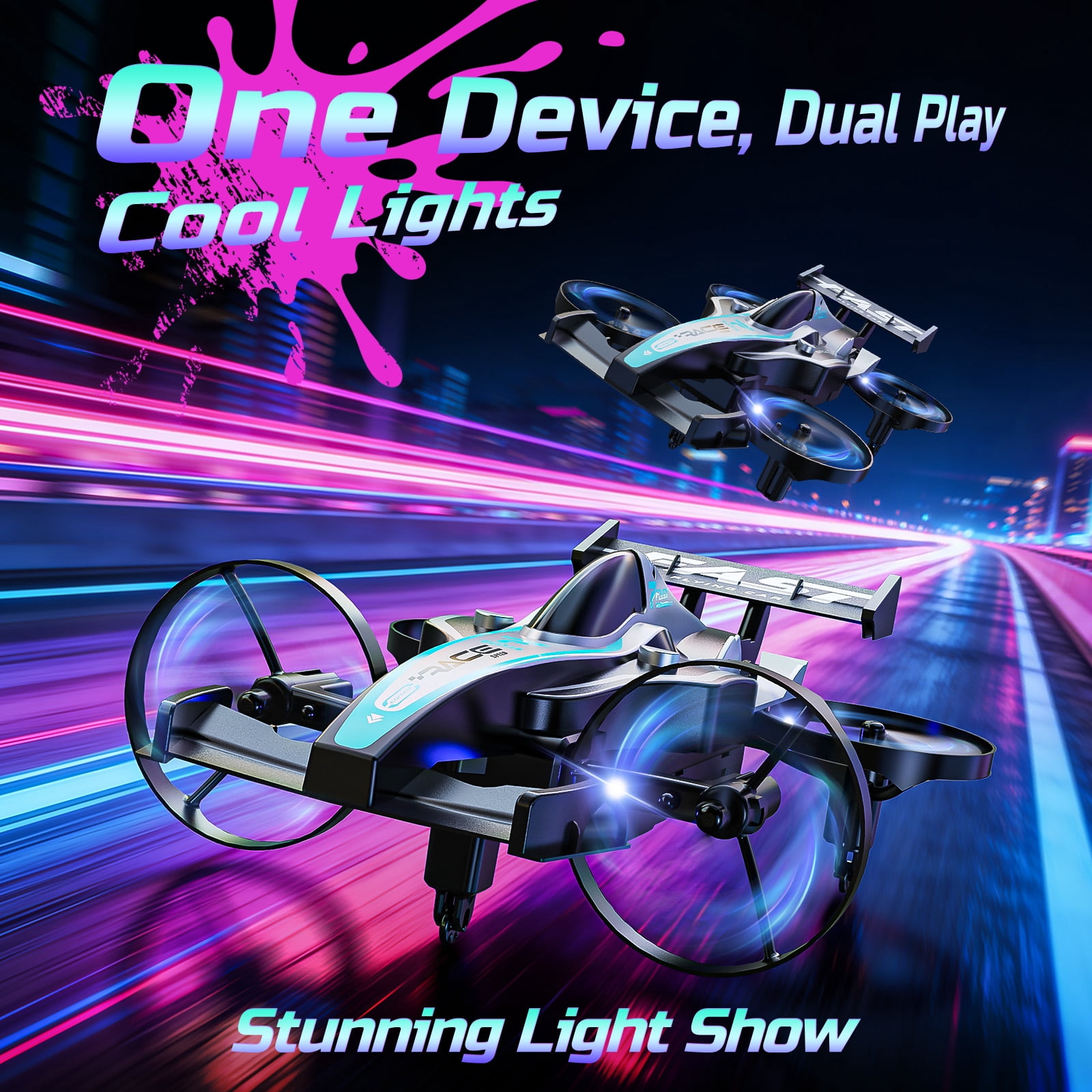 Wefone ZF24 2-in-1 Drone and RC Car, Easy for Beginners, 3 Adjustable Speed, 360°Flip, Headless Mode, High Speed Rotation, 2 Batteries, Green