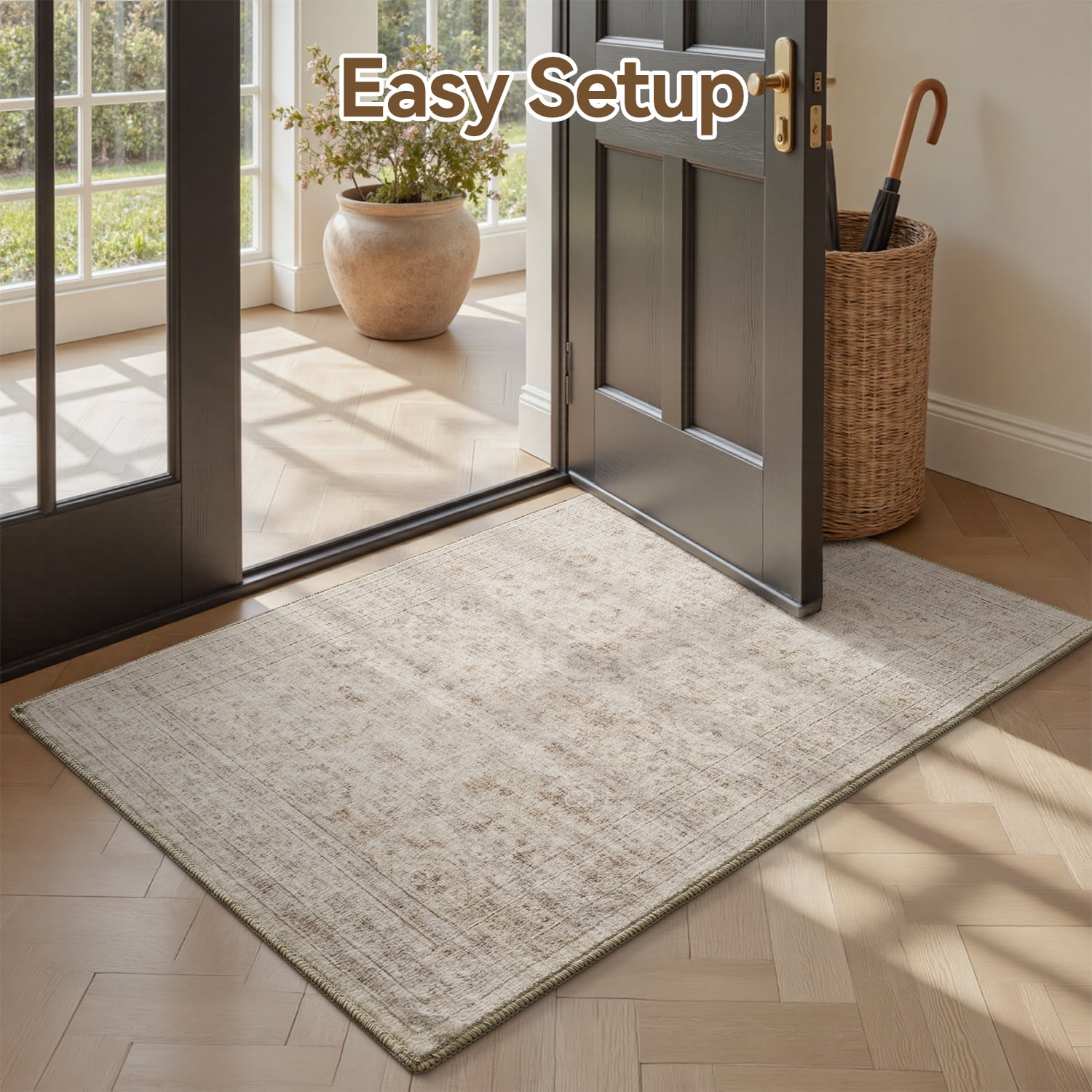 SIXHOME 2'x3' Vintage Distressed Area Rug Soft Washable Non-Slip Carpet American Classic Retro Rug with Geometric Rugs for Living Room Bedroom Neutral Home Decor Beige
