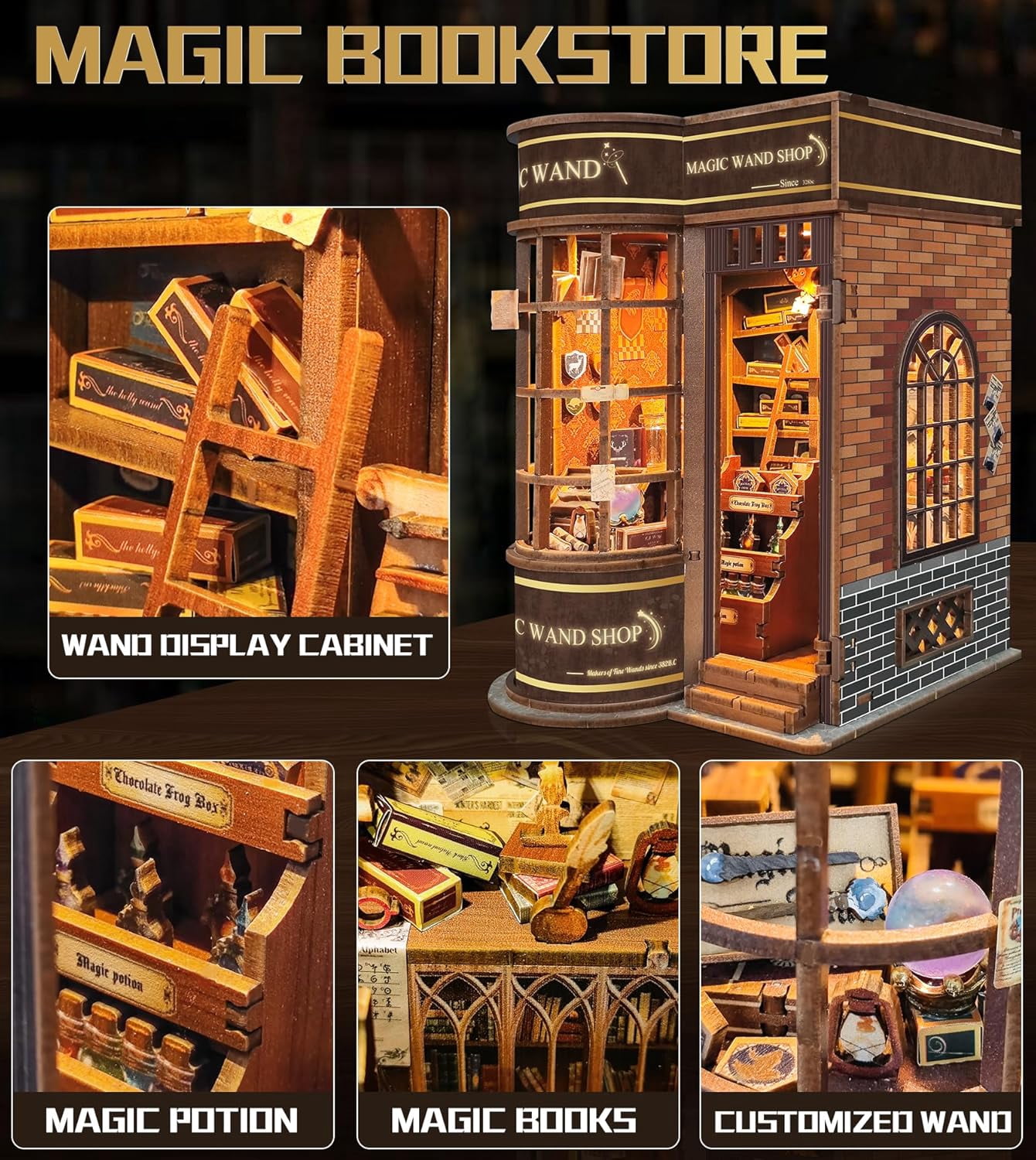 Book Nook Kit for Adults, Booknook DIY Miniature House Kit, 3D Wooden Puzzles for Adults, Wood Gifts for Book Lovers Women Friends