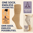 thumbnail image 5 of Women's Extra Long Slouch Socks Knee High Cotton Blend Pack of 2 Shoe Size 5-10 Retro 80s Style (Beige), 5 of 8