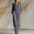 thumbnail image 2 of Edvintorg Casual Jumpsuits for Women Plus Size Fashion Fleece Long Sleeve Hooded Zip up Jumpsuit with Wide Leg Pant One Piece Women's Clothing S-3XL Gray, 2 of 7