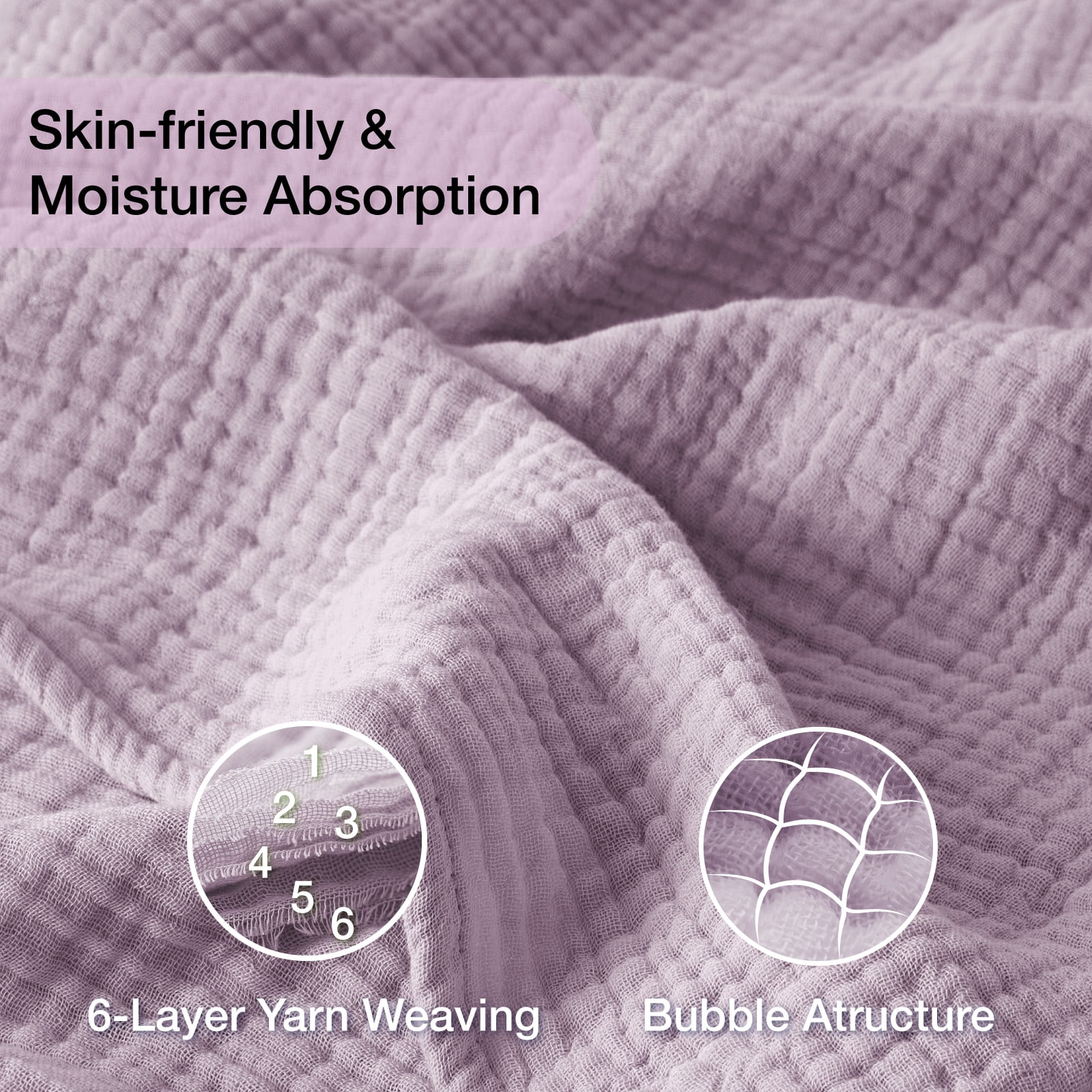 100% Cotton Gauze Throw Blanket, 6-Layer Muslin Blanket, 50" x 70", Lavender