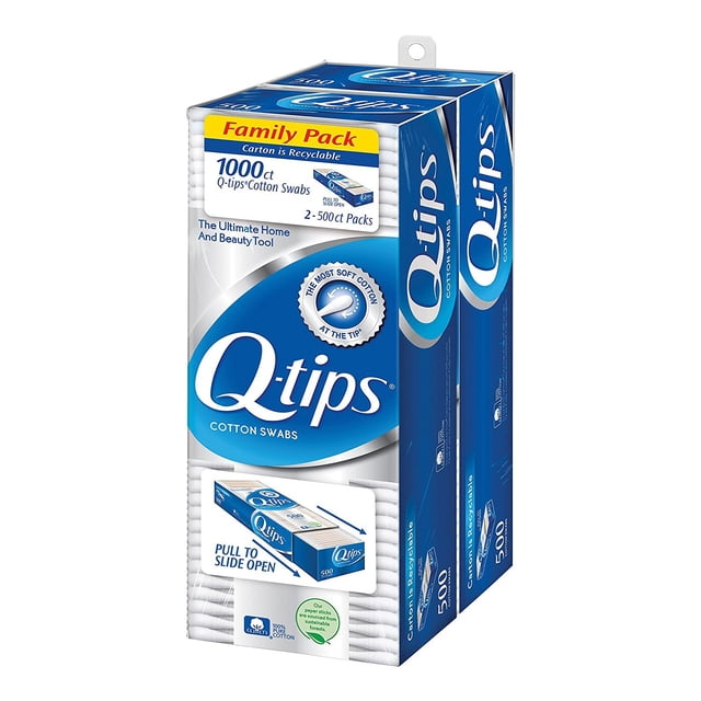 Paquete familiar de bastoncillos Q-tips de algodón, 2 x 500