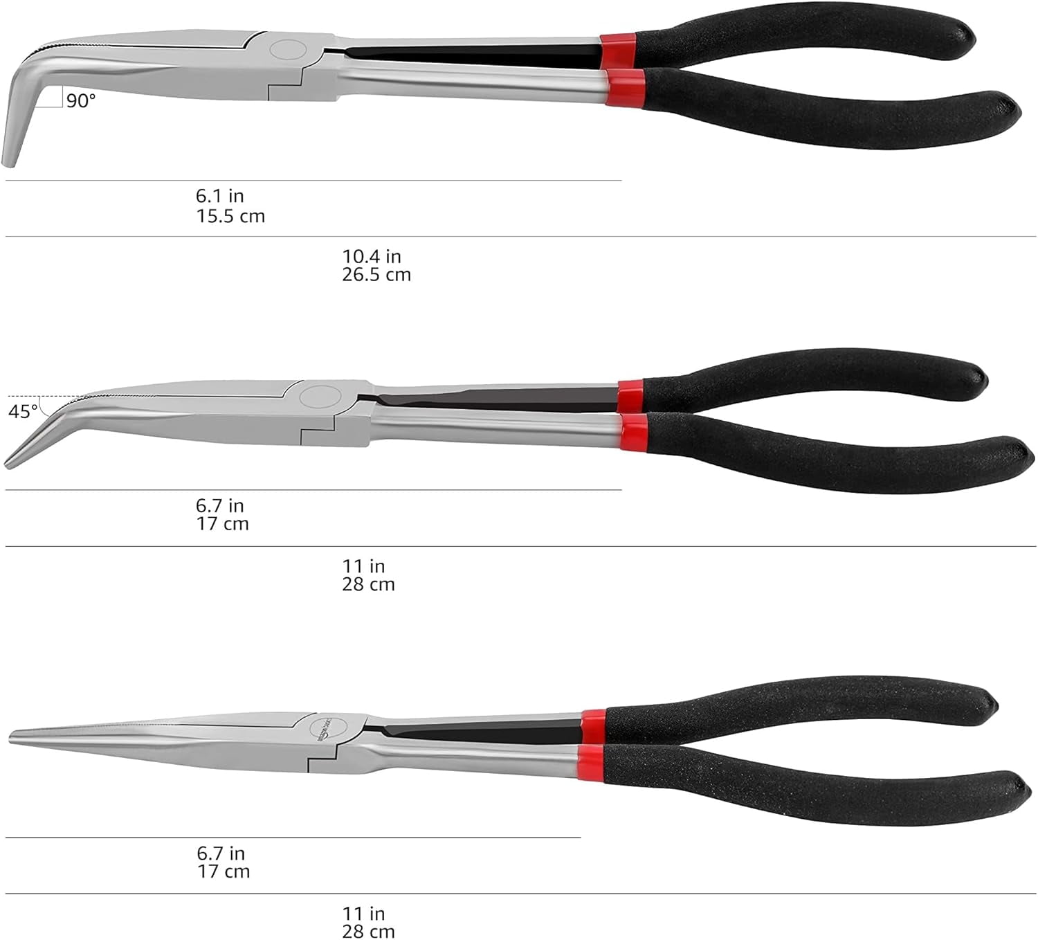 EER  Extra Long Reach Needle Nose Pliers Tool Set for Narrow Spaces, Versatile, 3-Piece, Black