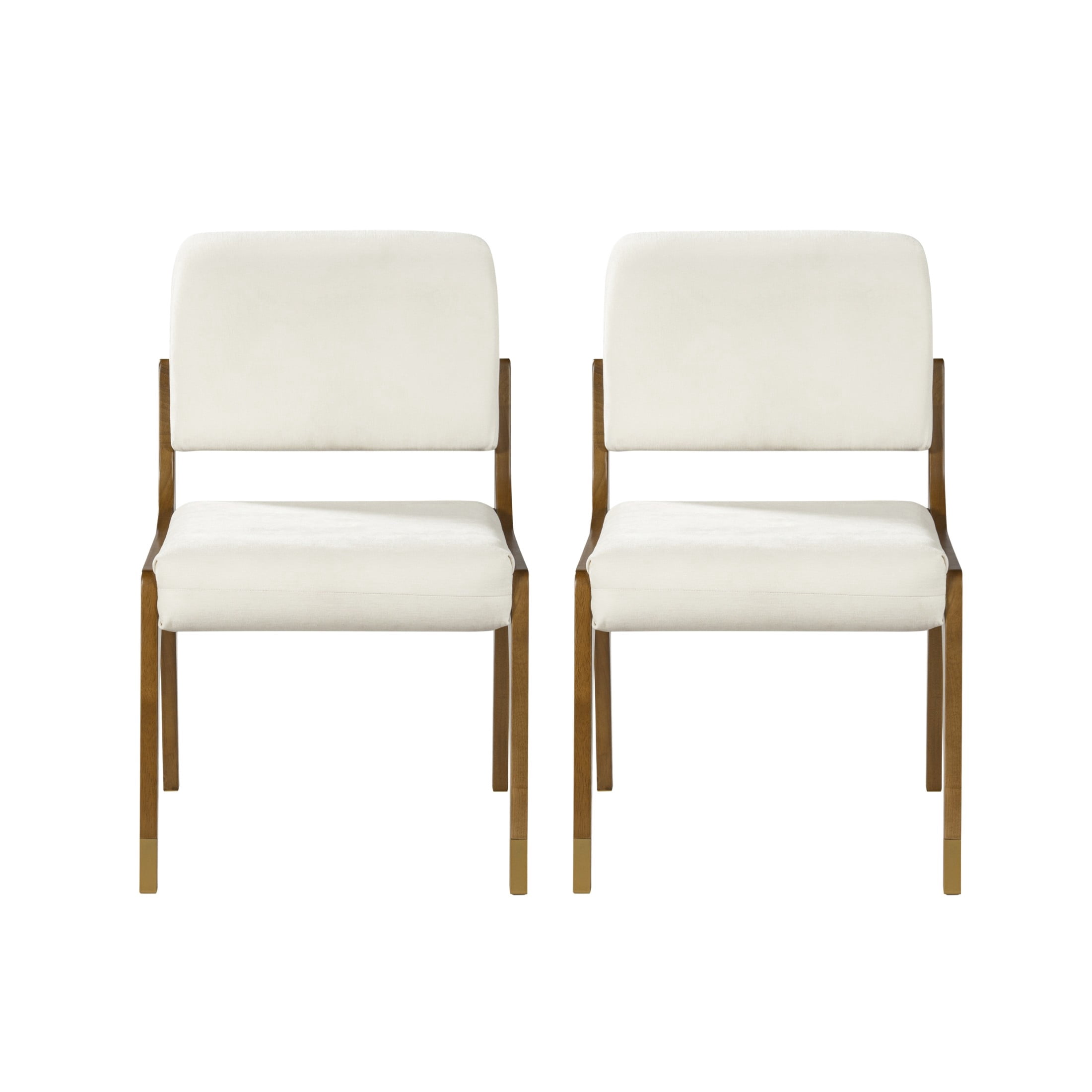 Christopher Knight Home Mid-Century Upholstered Dining Chairs, Solid Wood Frame, Walnut+Beige, Set of 2