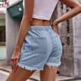thumbnail image 4 of JWZUY Womens Jean Shorts Casual Elastic Waist Drawstring Denim Shorts Teen Girl Summer Shorts Junior High Rise Fringe Jean Jogger Shorts 2-Light Blue S, 4 of 5