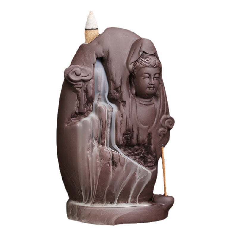 Purple Clay Guanyin Bodhisattva Backflow Smoke Incense Burner Creative Mountain Flowing Water Waterfall Aromatherapy Holder