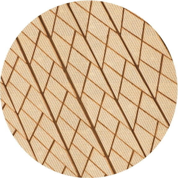 Ahgly Company Machine Washable Indoor Round Transitional Khaki Gold Area Rugs, 5' Round