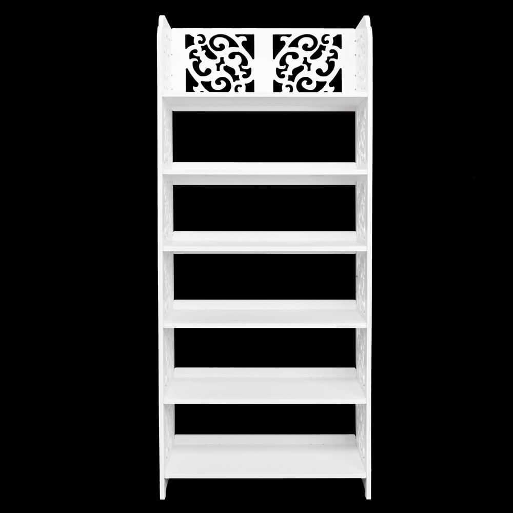 Lowestbest 6 Tiers Wood-plastic Board Carved Shoe Rack, White A Lowestbest 6 Tiers Wood-plastic Board Carved Shoe Rack, White A