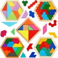 thumbnail image 1 of Puzle hexagonal de madera Jerify para niños, paquete de 5 unidades, geometría, regalo, 1 of 6