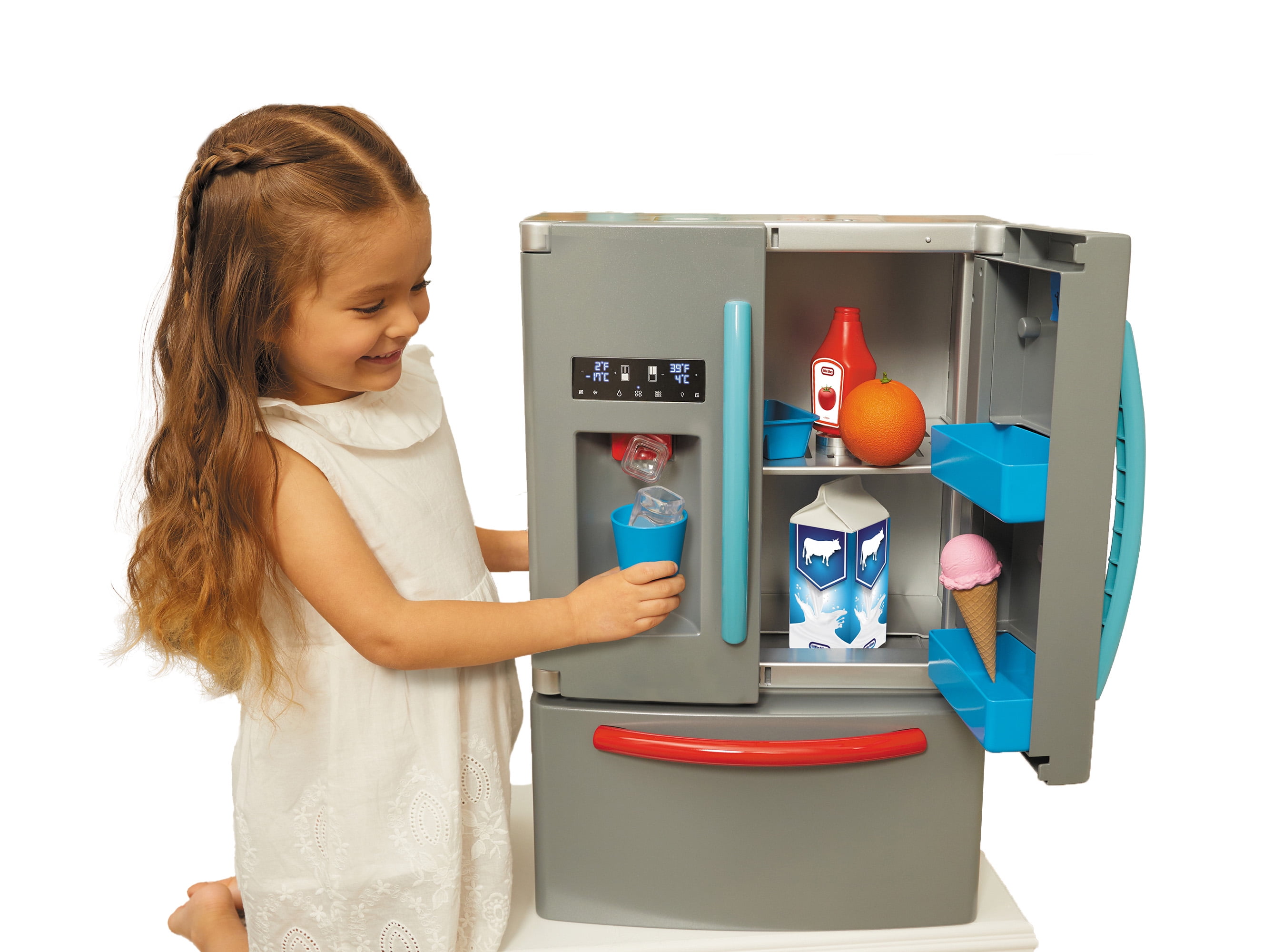 Little Tikes First Fridge Refrigerator with Ice Dispenser, Pretend Play Appliance with 11 Kitchen Accessories, Kids Ages 2+