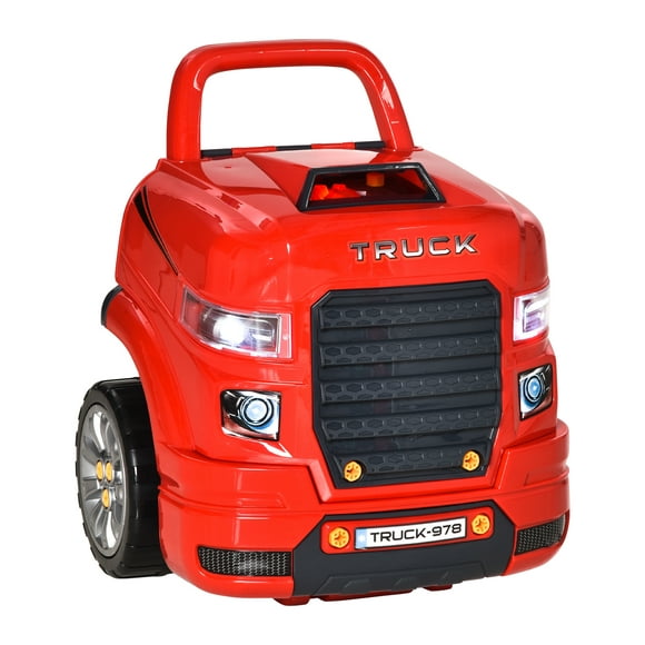 Qaba Mechanic Kids Truck Engine Toy Set, Car Service Play Set, Red