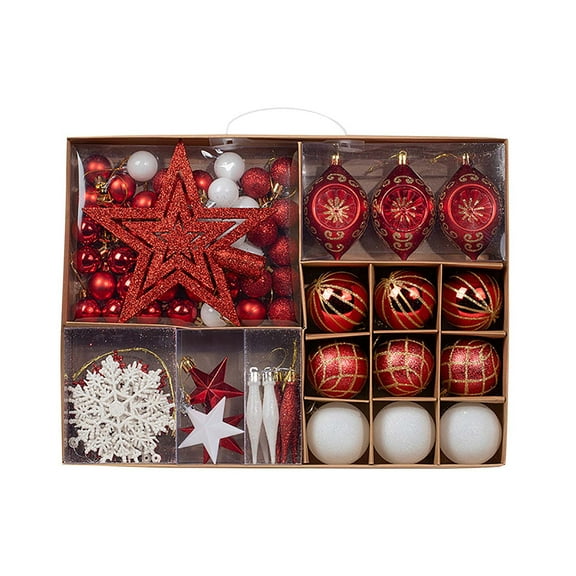 73-Piece Christmas Ball Set with Irregular Shaped Electroplated Tree Pendants in Gift Box