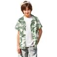 thumbnail image 3 of Abcomgle Hawaii Shirts for Boys Button Down Short Sleeve Boys Beach Outfit Cartoon Palm Tree Sunset Print Vacation Hawaii Shirts,Light Green,12-13Years, 3 of 5