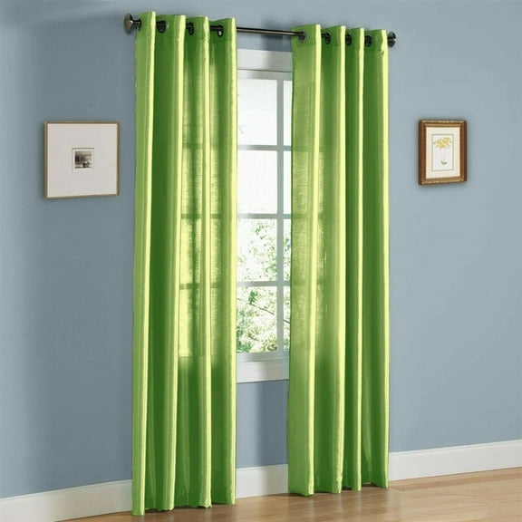 1 Panel faux silk curtain drapes with grommet 55" width by 95" Long curtain panels for any bedroom or patio door-non blackout semisheer panels Mira solid Color lime