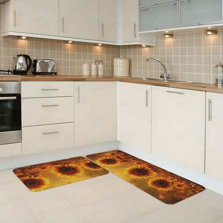 

Kitchen Mats for Floor 2 Piece - Sunlit Autumn Sunflowers Anti Fatigue Mats for Kitchen Floor Kitchen Rugs Non Slip Washable Mat for Home Kitchen Decor