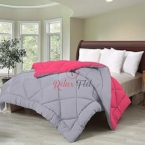 Relaxfeel 250 GSM Premium Luxury 5 Star Microfibre Reversible Soft Plain Quilted 90x100 Inch Double Bed Comforter/Quilt/Duvet/Razai/Rajai (Pink and Grey)