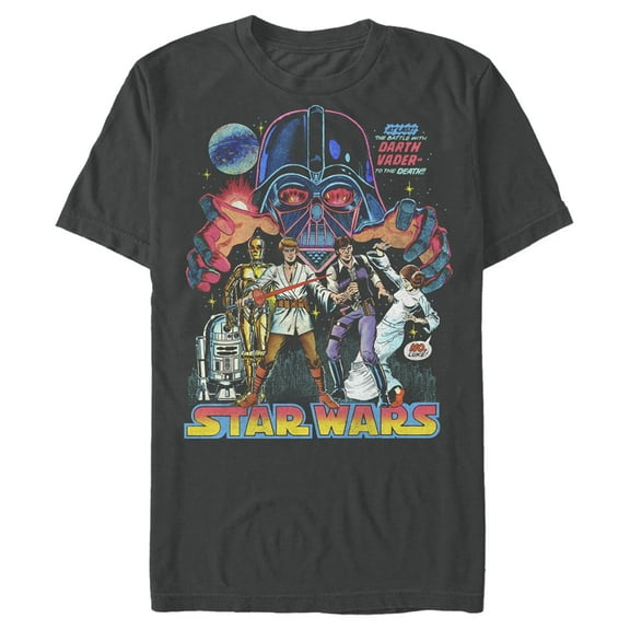 Men's Star Wars A New Hope Comic Book Cover  Graphic Tee Charcoal 2X Large