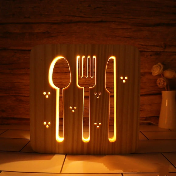 Tableware Led Night Light Solid Wood Low Energy Used Button Switch