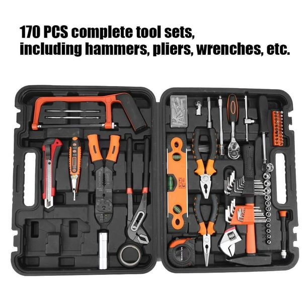 170Pcs Hand Tool Set Trolley Box Household Pliers Wrench Hardware 