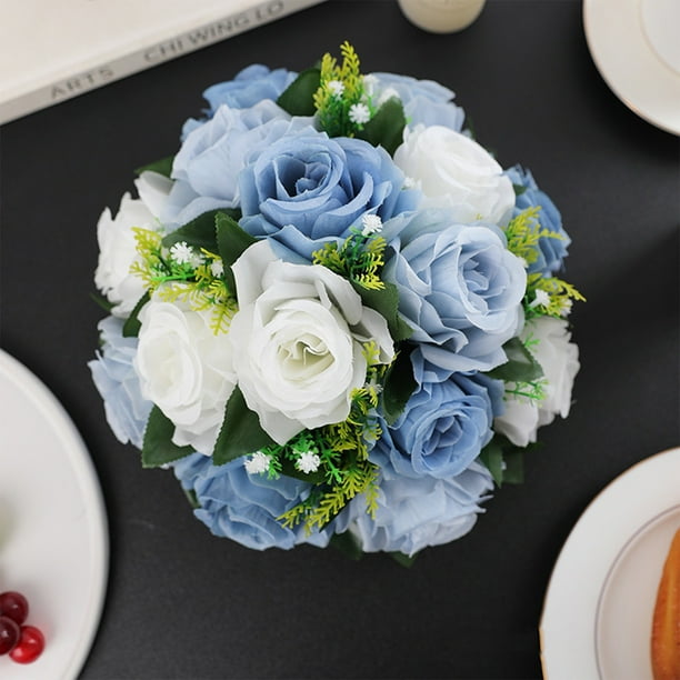 CaiYueKe Wedding Silk Rose Ball Artificial Flower Bouquet Centerpiece Home Decor Dining Table Romantic Party Decoration Faux Floral Arrangement
