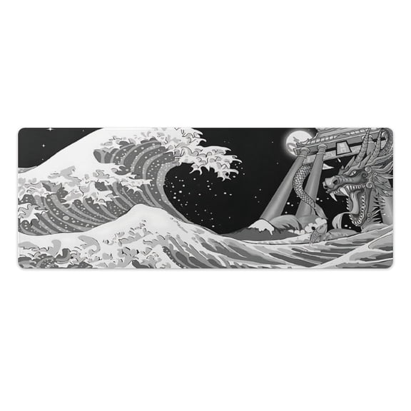 AIOE Gaming Mouse Pad Waves Sea Dragon Mouse Pad 31.5x11.8 Inch, Extended XL Computer Desk Mat Waterproof Non-Slip Long Desk Mat for Home Office Gaming Work