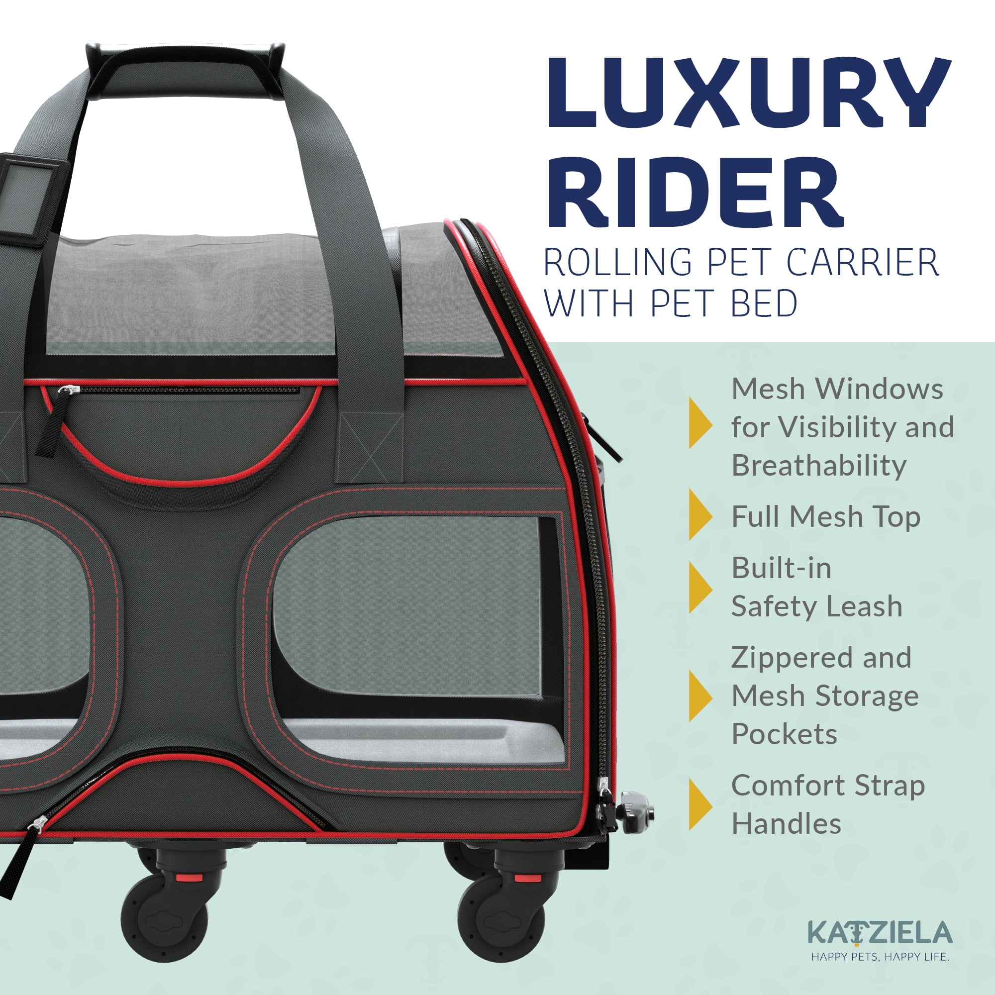 Katziela Pet Carrier - Airline Approved - TSA Approved Pet Carrier for  Small Dogs and Cats - Soft FAA Travel Airplane Dog Carrier Luggage  (Black/Red)