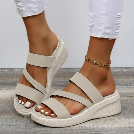 

Bescita Summer Women Thick Bottom Slope Heel Shoes Beach Sandals Roman Casual Slippers