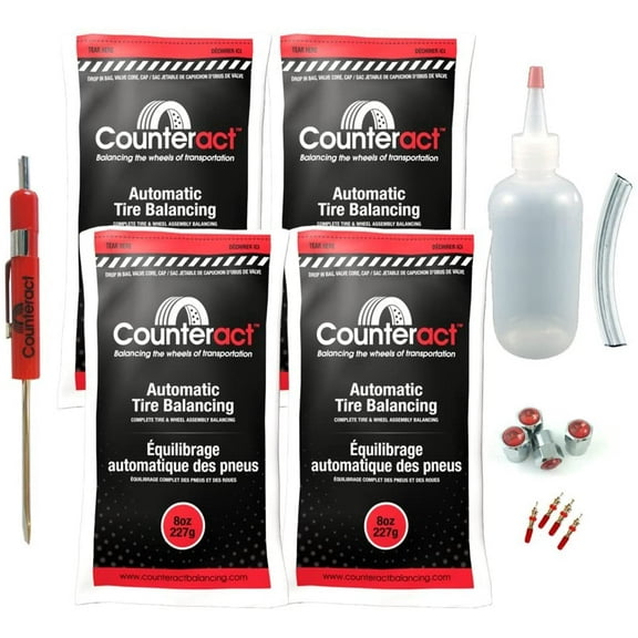 Counteract DIYK-8 Do It Yourself Tire/Wheel Balancing Beads Kit - Off -Road, Light/Medium Duty Truck Tires, (4) 8oz DIY Bead Bags, (4) Valve Caps and Cores, (1) Core Remover, Injector Bottle