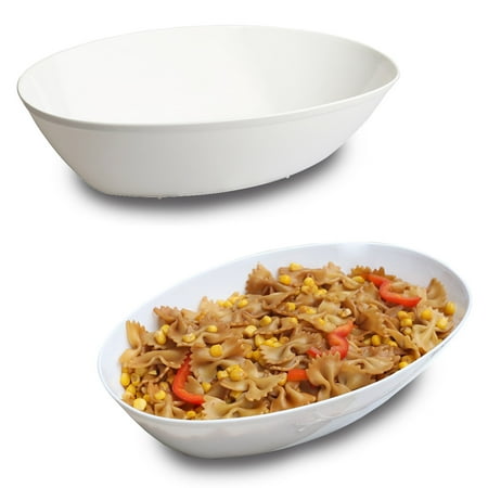 Plastic Serving Bowls Kaya Collection - White Plastic Oval Serving Bowls 64oz - Disposable or Reusable - 1 Pack (3 Bowls) ()