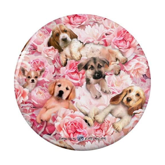 Puppies Dogs Pink Flowers Pattern Kitchen Refrigerator Locker Button Magnet