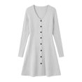 thumbnail image 6 of NominalSnug Womens Ribbed Knit Nightgown V Neck Long Sleeve Button Front A Line Mini Sleep Dress Loungewear, 6 of 8