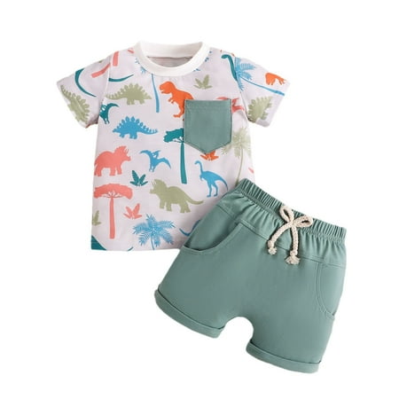 

WUXIAN Toddler Boys Girls Short Sleeve Cartoon Dinosaur Printed T-Shirts Pullover Tops Shorts Outfits Infants Baby Tshirt Children Breathable Dailywear