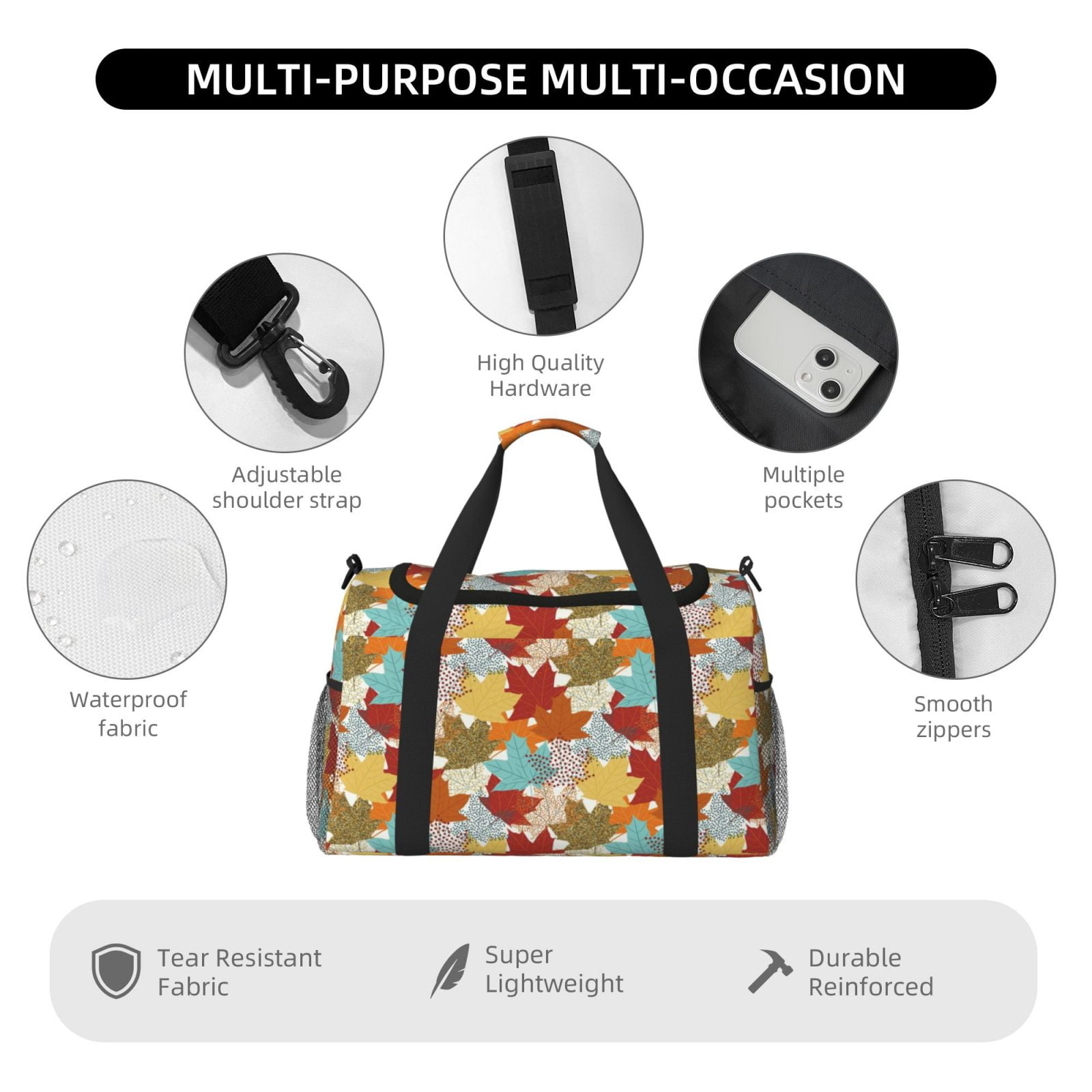 Fuzoiu Fall Maple Leaves Print Travel Duffle Bag,Carry On Tote Bags,Duffel Bag,Sport Gym Bag, Hospital Bag for Labor and Delivery, Overnight Bag,Luggage Bag